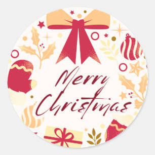fröhliche Weihnachten, modern, farbenfroh, typogra Runder Aufkleber