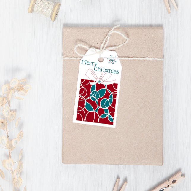 Fröhliche Weihnachten Moderner Spaß Roter Blauer W Geschenkanhänger (Von Creator hochgeladen)
