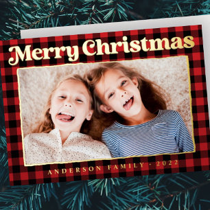 Fröhliche Weihnachten Modernes Kariertes Muster Fa Folien Feiertagskarte
