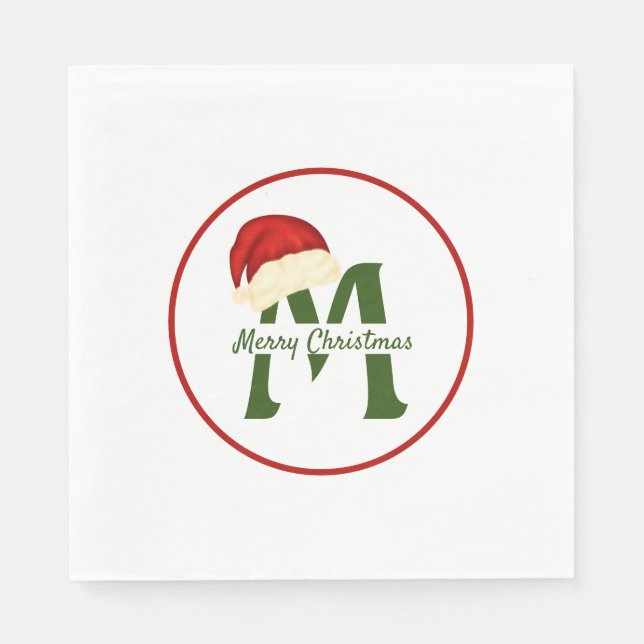 Fröhliche Weihnachten Monogramm Papier Serviette (Vorderseite)