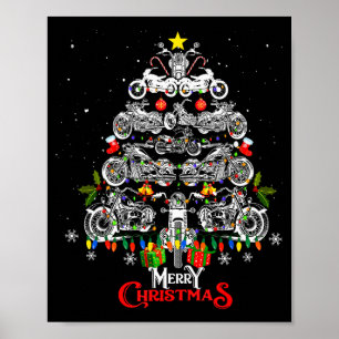 Fröhliche Weihnachten Motorrad Baum Weihnachtslich Poster