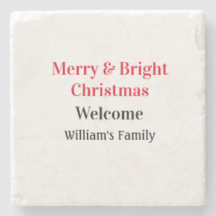 Fröhliche Weihnachten Name der Familie Willkommen Steinuntersetzer