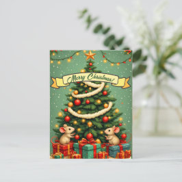 Fröhliche Weihnachten Niedlich Glückliche Mäuse vi Postkarte