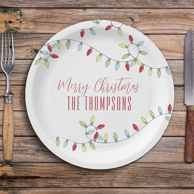 Fröhliche Weihnachten Niedliche Streichlichter Pappteller (Merry Christmas cute typography custom design. )