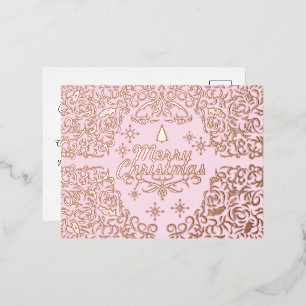 Fröhliche Weihnachten Pastel Pink.Personalisiert. Folien Feiertagspostkarte