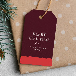 Fröhliche Weihnachten personalisiert rot und burgu Geschenkanhänger