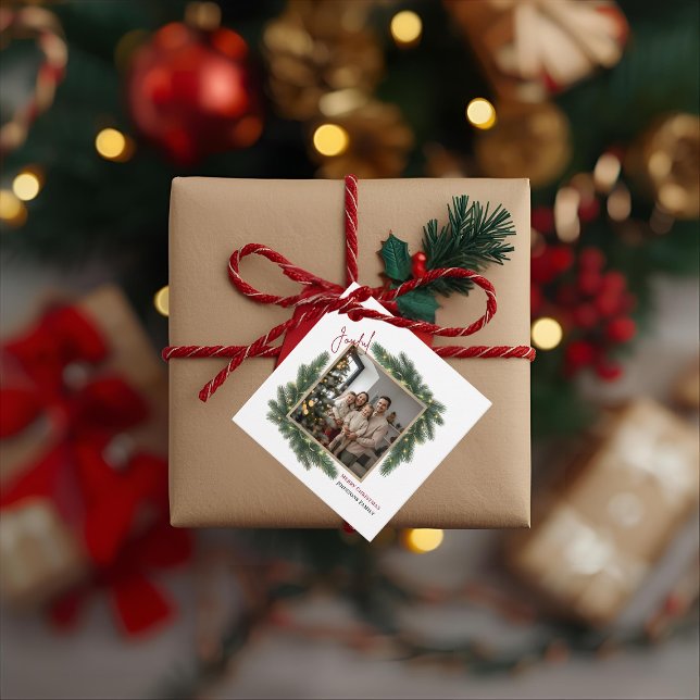 Fröhliche Weihnachten Personalisiertes Familienfot Geschenkanhänger (Von Creator hochgeladen)