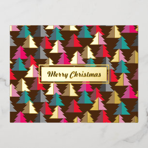 Fröhliche Weihnachten Pine Brown. Personalisiert. Folien Feiertagspostkarte