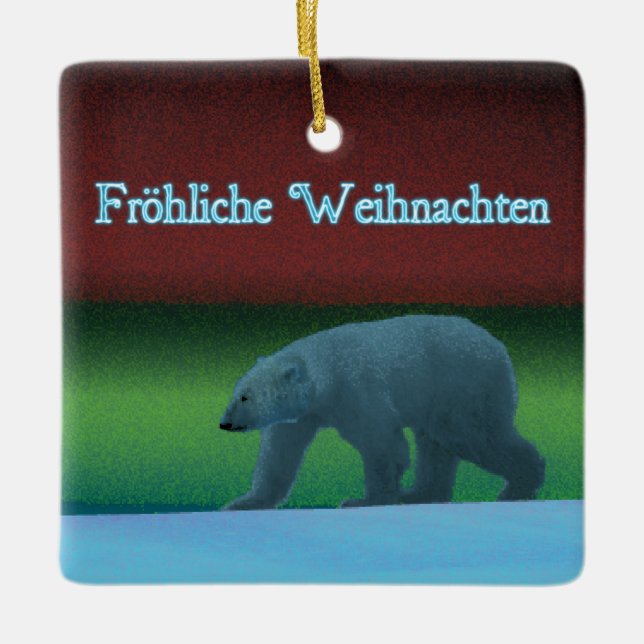 Frohliche Weihnachten - Polar Lights Polar Bear Keramikornament (Vorderseite)