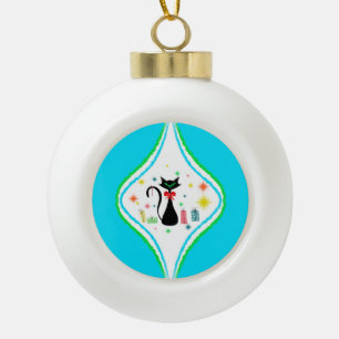 Fröhliche Weihnachten Retro Siamese Katze  Keramik Kugel-Ornament
