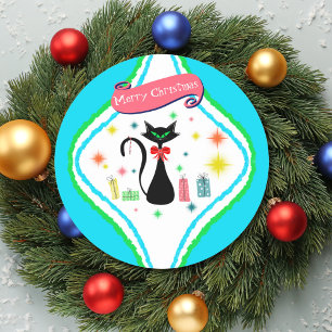 Fröhliche Weihnachten Retro Siamese Katze Runder Aufkleber