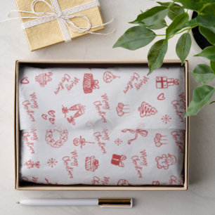 Fröhliche Weihnachten Rot Handgezeichnete Doodle W Seidenpapier