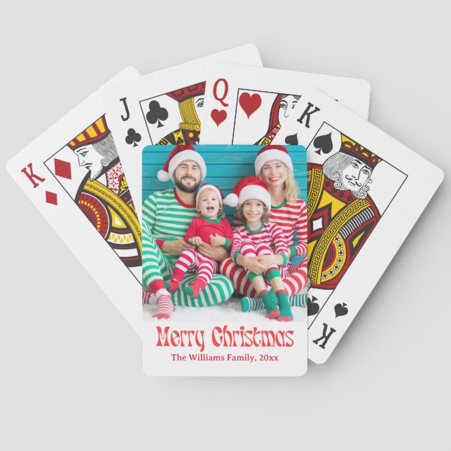 fröhliche Weihnachten Rot Retro-Drehbuch Foto Urla Spielkarten (Rückseite)