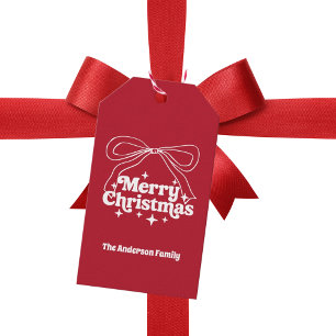 Fröhliche Weihnachten rote Schleife Doodle Geschenkanhänger