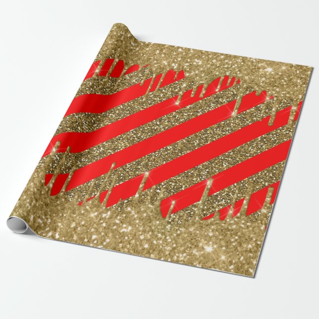 Fröhliche Weihnachten - Roter Glitzer Geschenkpapier (Ungerollt)