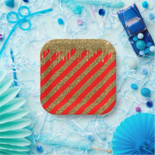 Fröhliche Weihnachten - Roter Glitzer Pappteller