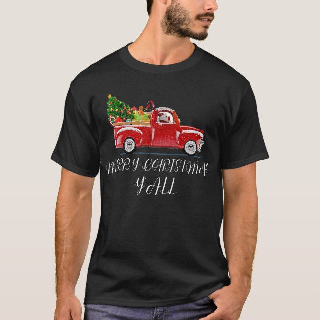Fröhliche Weihnachten roter LKW lustig T-Shirt (Vorderseite)