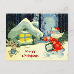 Fröhliche Weihnachten, Santa bei der Arbeit Feiertagspostkarte