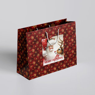 Fröhliche Weihnachten Santa Claus Rudolph Geschenk Große Geschenktüte