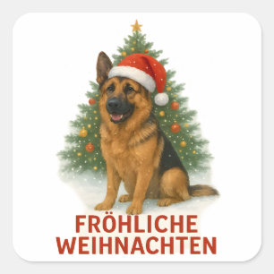 Fröhliche Weihnachten Schäferhund weihnachtshund Quadratischer Aufkleber