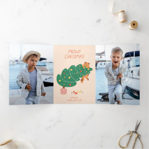 Fröhliche Weihnachten - Schelmige Katzenspaß Dreifach Gefaltete Urlaubskarte