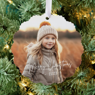 Fröhliche Weihnachten schlichte Foto Pine grün Ornament Karte