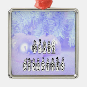Fröhliche Weihnachten Schnee Menschen Schriftart,  Ornament Aus Metall