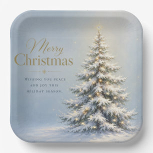 Fröhliche Weihnachten Schnee-Tanne Pappteller