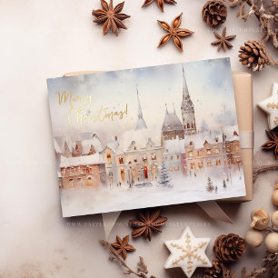 Fröhliche Weihnachten Schnee Winter Wonderland Lan Folien Feiertagspostkarte