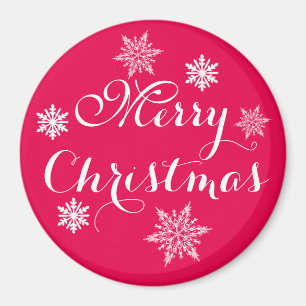 Fröhliche Weihnachten Schneeflocken Rot Magnet