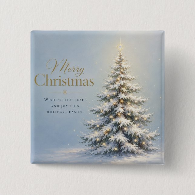 Fröhliche Weihnachten Schneeige Kiefer Button (Vorderseite)