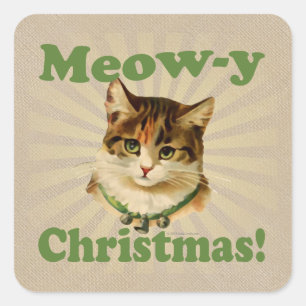 Fröhliche Weihnachten, süße Feiertags-Katze Quadratischer Aufkleber