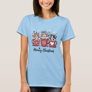 Fröhliche Weihnachten Süße Katzen Cocoa Tassen Fei T-Shirt