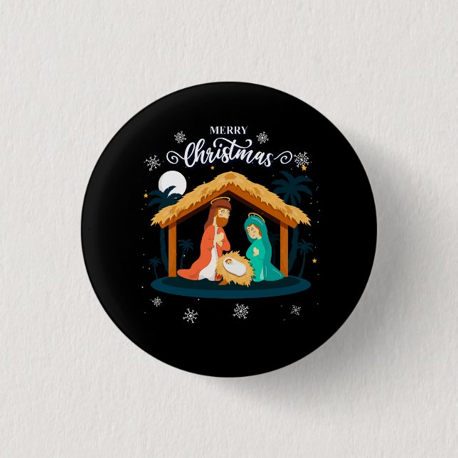 Fröhliche Weihnachten und Krippe Christlicher Glau Button (Vorderseite)