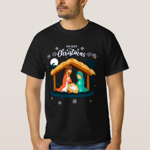 Fröhliche Weihnachten und Krippe Christlicher Glau T-Shirt
