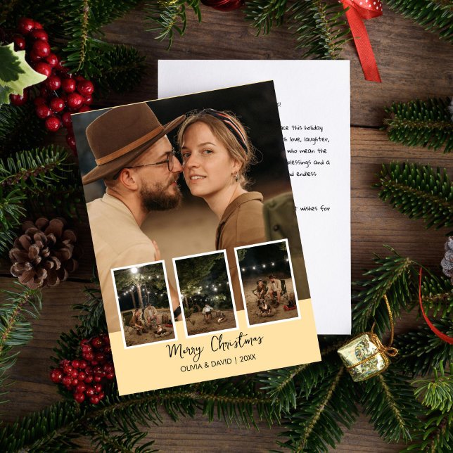 Fröhliche Weihnachten Vier-Foto-Urlaubskarte (Spread Joy with a Merry Christmas Four-Photo Holiday Postcard)