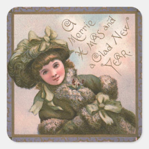 "Fröhliche Weihnachten" Vintage Quadratischer Aufkleber