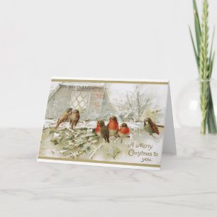 Fröhliche Weihnachten Vintage-Rotkehlchen Karte
