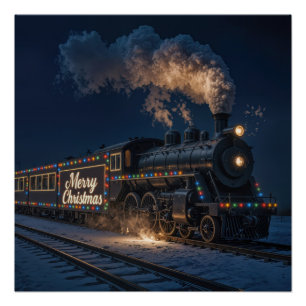 Fröhliche Weihnachten Vintage-Zug im Schnee Poster