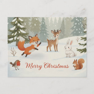 Fröhliche Weihnachten Waldtiere im Winterwald Postkarte