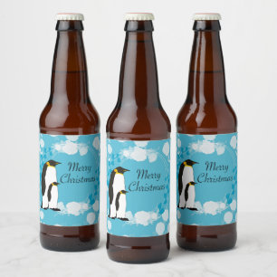 fröhliche Weihnachten, Weihnachten, Pinguin, Blume Bierflaschenetikett