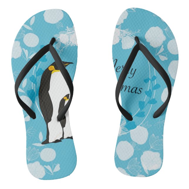 fröhliche Weihnachten, Weihnachten, Pinguin, Blume Flip Flops (Fußbett)