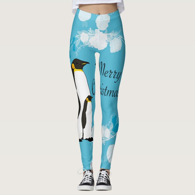fröhliche Weihnachten, Weihnachten, Pinguin, Blume Leggings (Vorderseite)