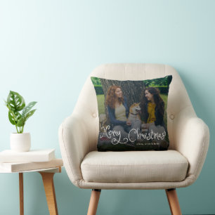 Fröhliche Weihnachten Whimsical Schrift Familienfo Kissen