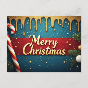Fröhliche Weihnachten Zuckerstange Blau Rot Postkarte
