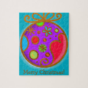 Fröhliche Weihnachts Bauble Lila Red Puzzle