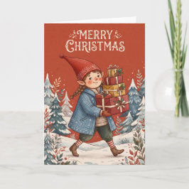 Fröhliche Weihnachts-Elf-Karte Feiertagskarte