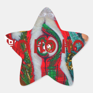 Fröhliche Weihnachts-Farben Weihnachtsmann Kunst, Stern-Aufkleber