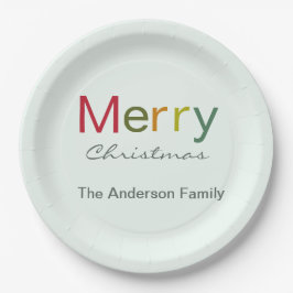 Fröhliche Weihnachts farbenfrohe Textfamilie Pappteller