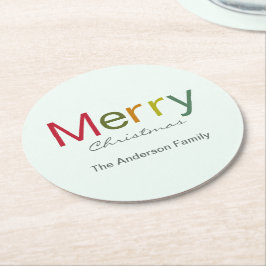 Fröhliche Weihnachts farbenfrohe Textfamilie Runder Pappuntersetzer